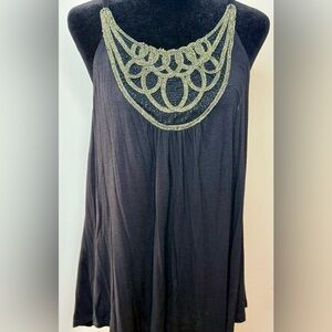 IZ Byer Y2K Black sleeveless tunic gold goddess chain neckline large EUC